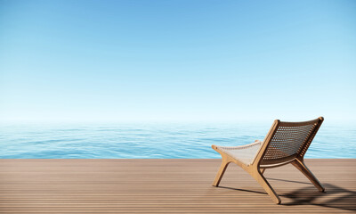 Fototapeta na wymiar Beach Terrace Modern Luxury Villa Hotel with Sea and Sky view, 3D Rendering