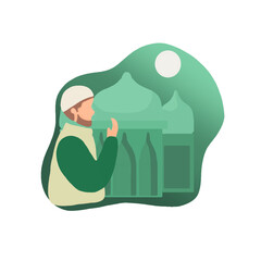 muslim praying with mosque background