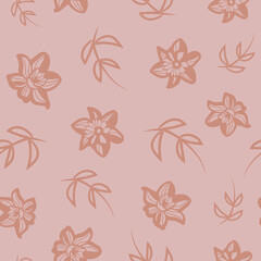 Fototapeta premium Vector pink orange spring floral seamless pattern