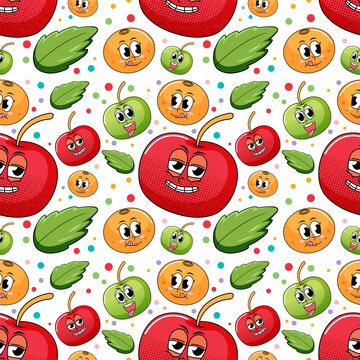 Seamless background with fruits and leaves