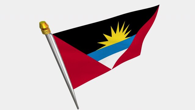 A loop video of the Antigua and Barbuda flag swaying in the wind from a diagonally upper left perspective.
