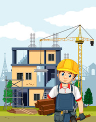 Fototapeta na wymiar Cartoon scene of building construction site