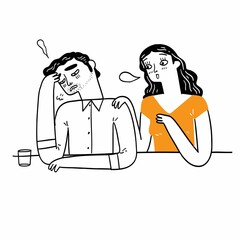 Pretty woman cheering on a man who is sad comforting depression