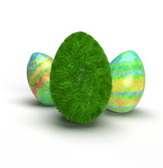 Happy Easter, Easter egg, grass texture and watercolour, Easter stylish minimal composition, isolated on white background