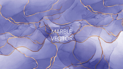 Marbled ink in blue with gold artistic web background. Vector illustration.