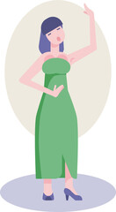 Obraz na płótnie Canvas Vector image of a singing opera singer in a green dress. Vector illustration