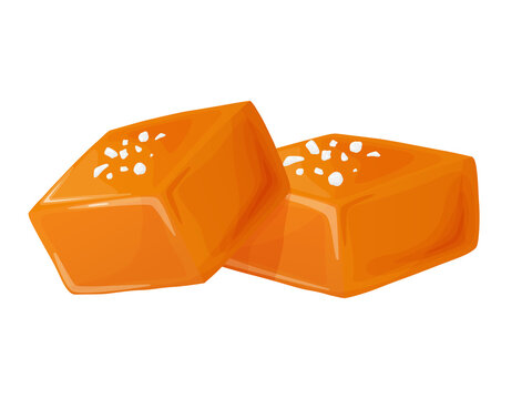 Candy salted caramel. Melted appetizing caramel cubes.