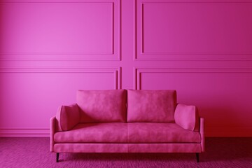 3D rendering leather sofa isolated on pink background.