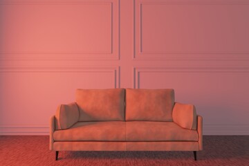 3D rendering leather sofa isolated on orange background.