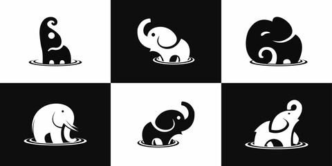 A set of elephant logo silhouette elephant icon template