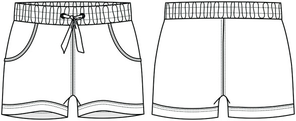 mens and boys shorts flat sketch vector illustration