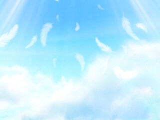 Obraz na płótnie Canvas 空に舞う天使の羽　天国のイメージ背景素材