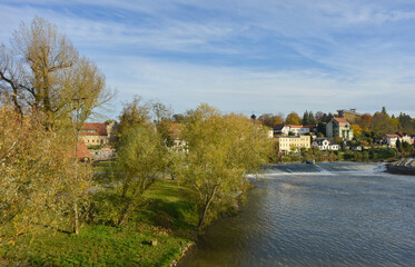 Fototapeta na wymiar Town Panorama Saale River in Bad Kosen, Naumburg, Germany