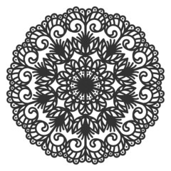 Round abstraction in the form of a mandala. Circular oriental ornament in ethnic style. Coloring page. Circular pattern for mehndi, tattoo, logo. Vector illustration.