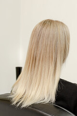 Naklejka premium Modern trendy AirTouch technique for hair dyeing. Look from behind on straight hair