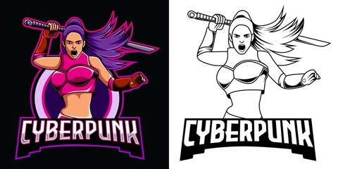 Cyberpunk girls esport logo mascot design © Dominico
