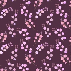 Seamless pattern with pink sprigs of eucalyptus
