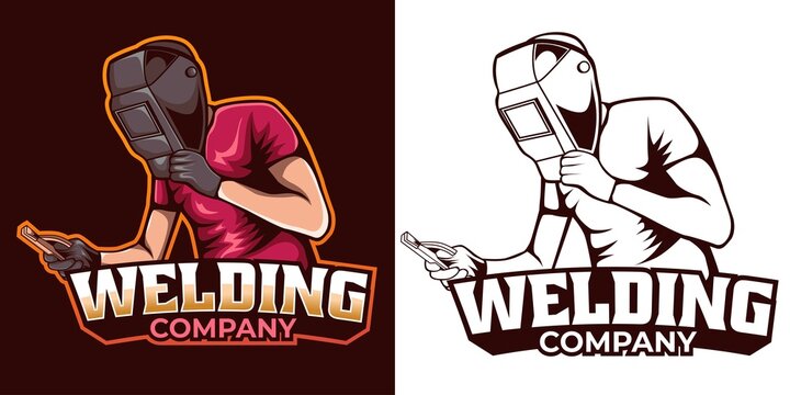 welder working with weld helmet in badge design style