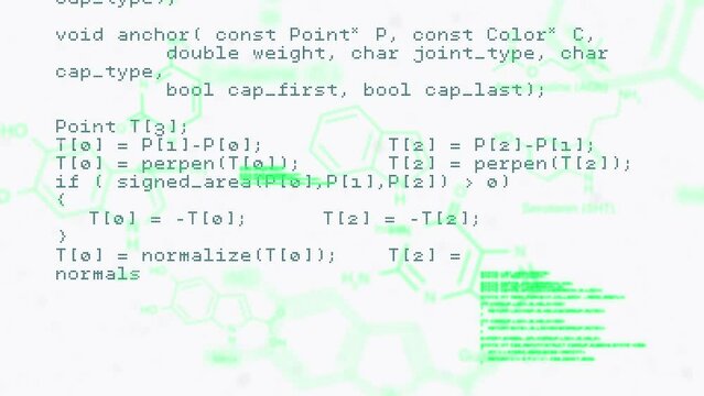 Animation of computer and scientific data processing on white background