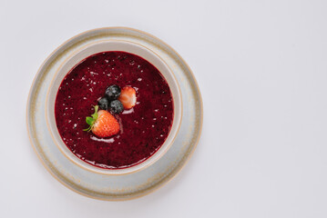 Dietary strawberry and blueberry puree. Vegetarian menu