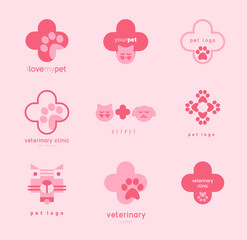 Veterinary clinic pharmacy pet animal logo logotype set shop store health care