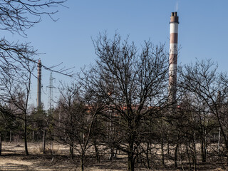 High chimneys of zinc and lead smelters