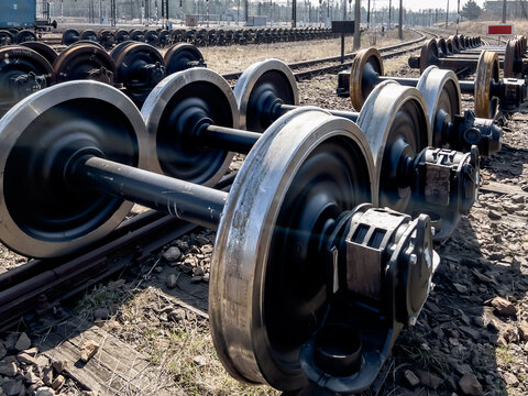 Wheel sets for wagons on tracks.