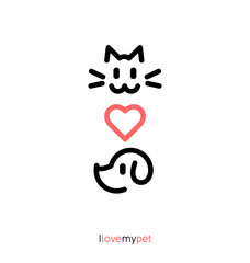 Minimalistic linear flat logo pet animal cat dog shop veterinary clinic store business