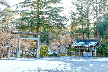 雪と身曾岐神社　山梨県北杜市　Snow and Misogi Shrine. Yamanashi-ken Hokuto city.