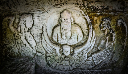 Old church carving in rock - ancient fresco