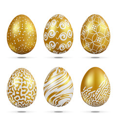 Realistic gold easter eggs with pattern set.