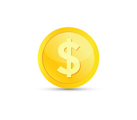 Dollar Golden coin on white background. Currency symbols. Money sign. Vector illustration.
