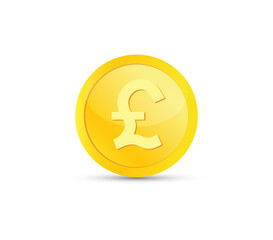 Pound Golden coin on white background. Currency symbols. Money sign. Vector illustration. 