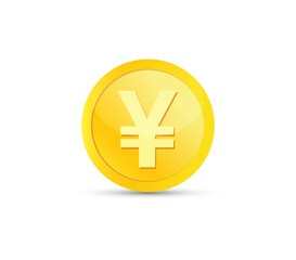 Obraz premium Yen Golden coin on white background. Currency symbols. Money sign. Vector illustration.