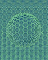 hexagonal tiles shades of green in textured style over sphere