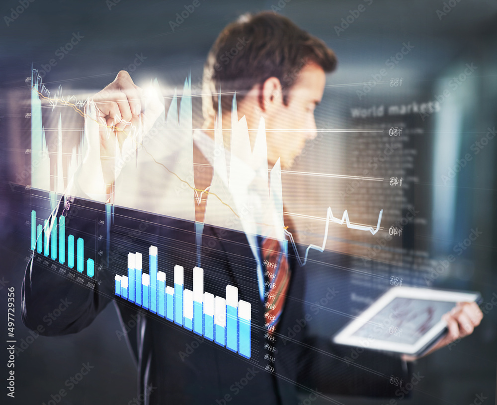 Poster the future of corporate business. cropped shot of a handsome young businessman using a digital inter