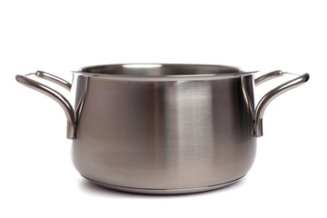 brushed metal metal saucepan on a white isolated background