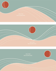 Set of vector abstract landscape posters. Modern boho background set in minimalist style. 