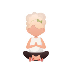 Little girl is meditating. Isolated on white background. Vector.