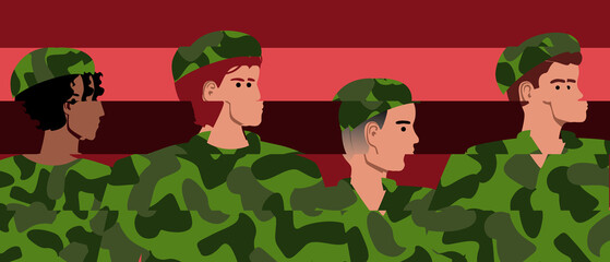 Shell-shock or stress disorder, flat vector stock illustration with ptsd in soldier, people in uniform