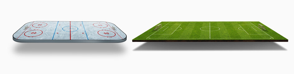hockey field and Soccer field from above - texture background. 3D in cell phone form