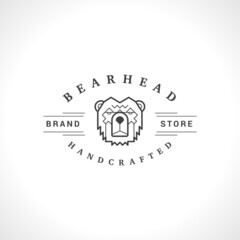 Vintage bear face line art logotype emblem symbol. Can be used for labels, badges, stickers, logos vector illustration.