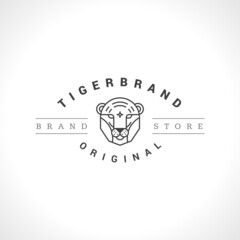 Vintage tiger face line art logotype emblem symbol. Can be used for labels, badges, stickers, logos vector illustration.