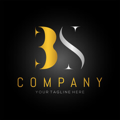 simple b s letter logo design in Silver and gold color with black background.
