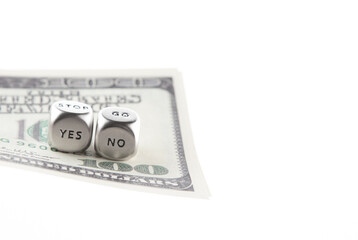 image of money banknote cube yes no text white background