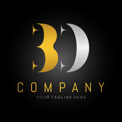 simple b d letter logo design in Silver and gold color with black background.