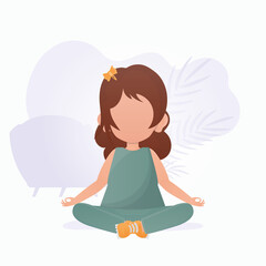 Little girl is doing yoga. Children's meditation. Vector illustration in cartoon style.