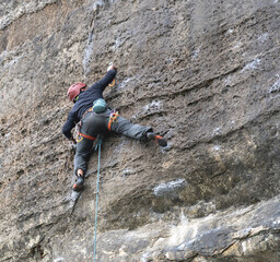 Woman in a rock climbing wall