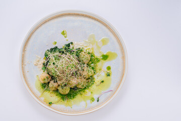 Dietary scallop dish with rice and herb