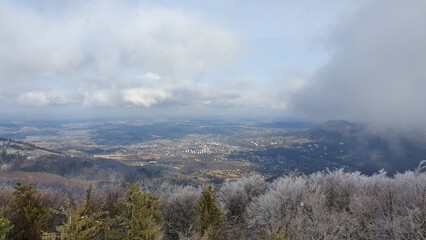 View of the hills and mountains in winter